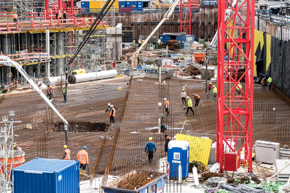 Reinforcement prepared for a reinforced concrete structure.